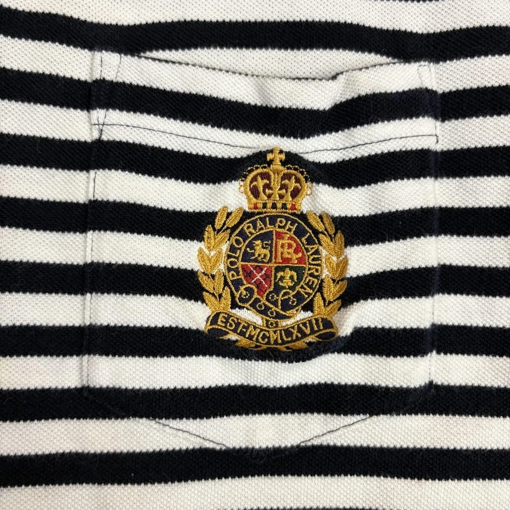 Polo Ralph Lauren Crest Polo Shirt Mens XL Black Striped Embroidered Pocket